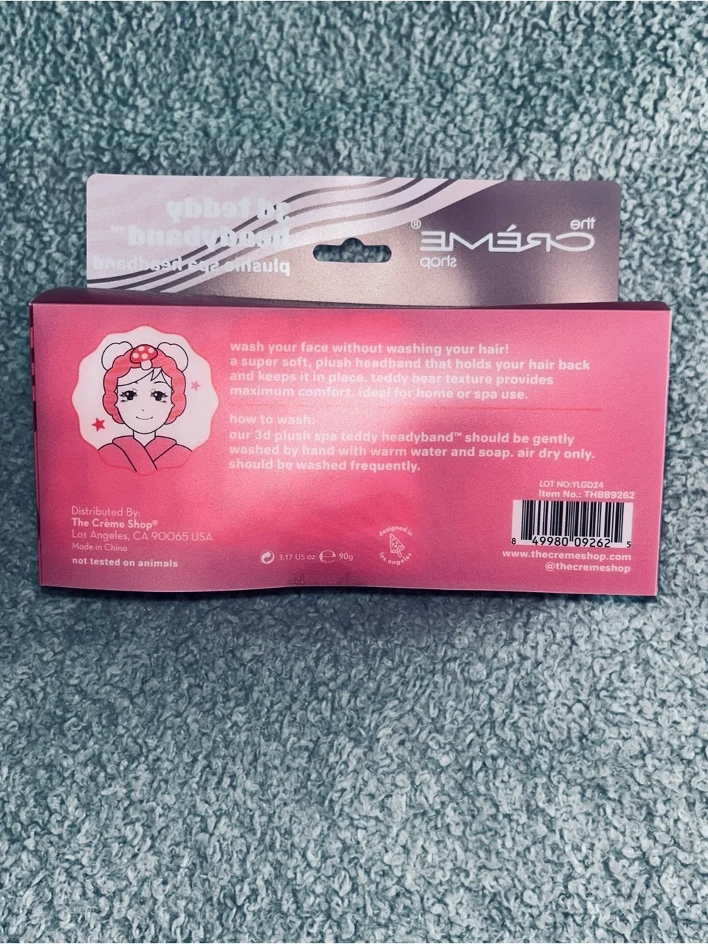 The Crème Shop Plush Spa Headband - Pink with 3D mushroom
